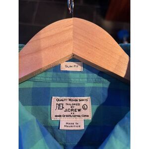 J.Crew vintage 100% cotton large slim fit button down blue and green check